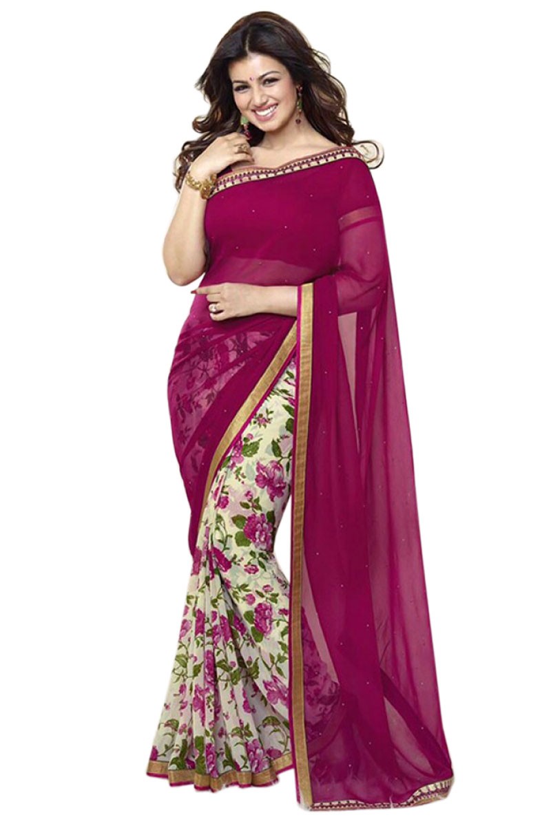 Vinay Exclusive Charming Cranberry Printed Chiffon Saree DO14