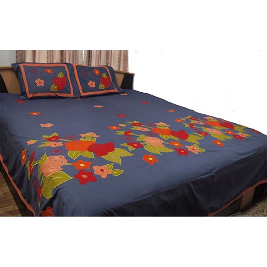 Floral Applique Bed Cover With Two Pillow Cover008 ShoppersBD