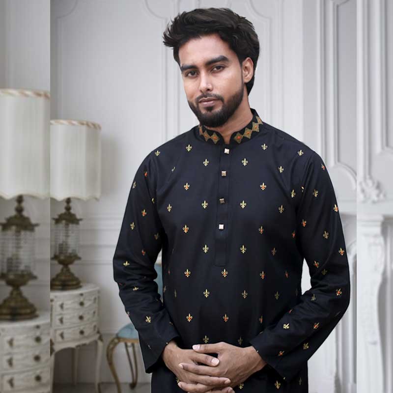 SIMPLE OUTFITS Minimal Hand Embroidery Cotton Panjabi HES2341