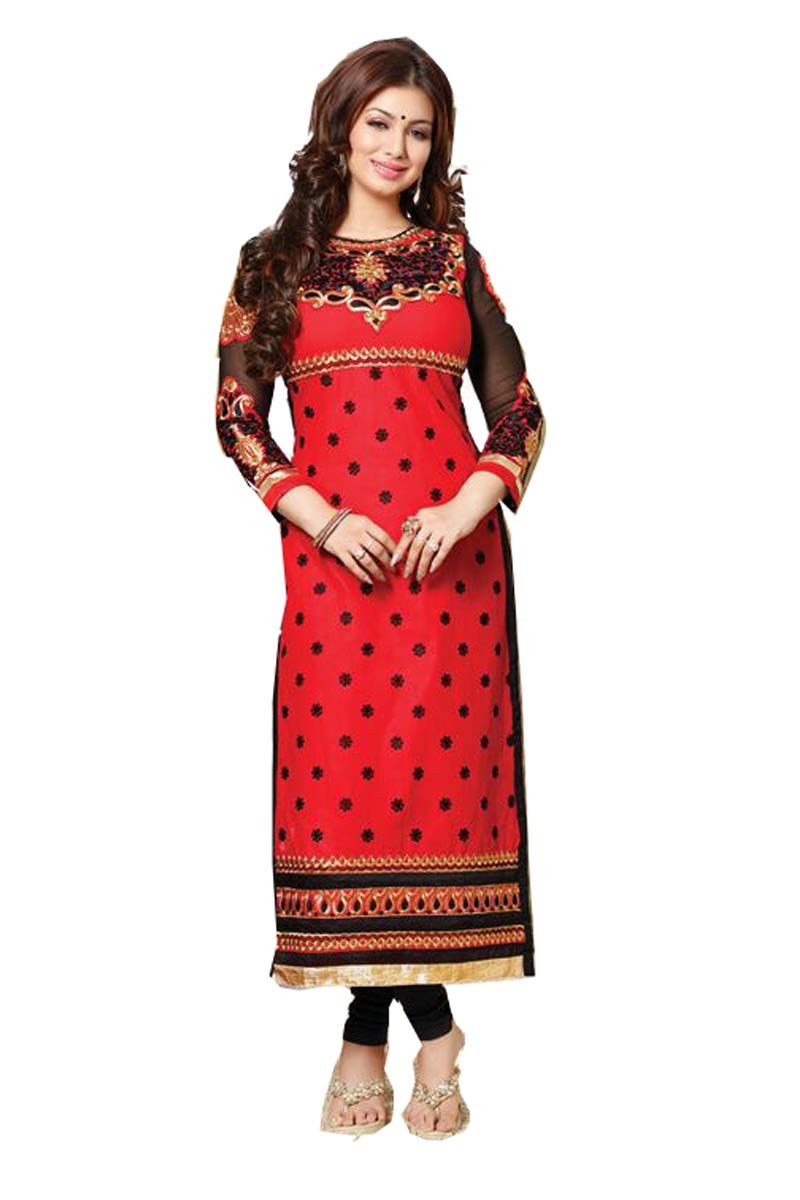 Exclusive Cotton Silk Resham Salwar Suit Red 2016 : ShoppersBD