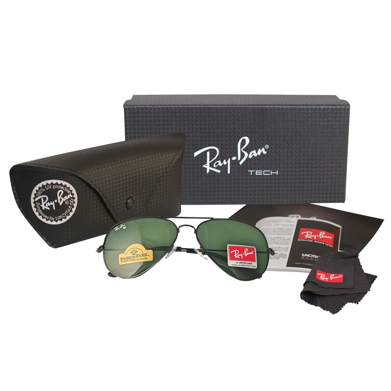Ray-Ban Aviator RB 3026 Diamond Hard Black- Bottle Green Sunglass ...