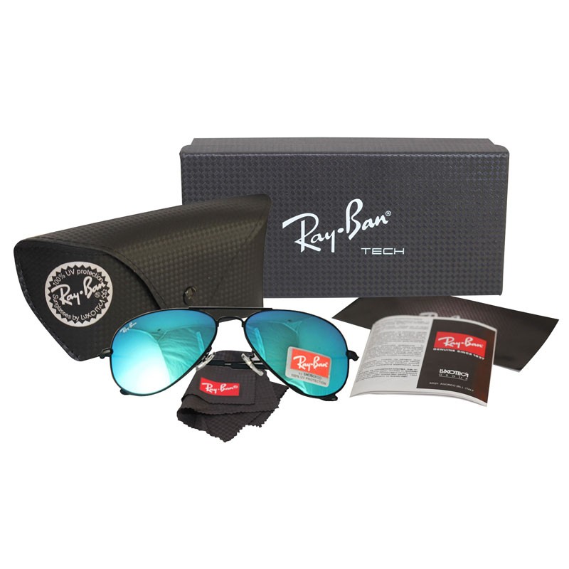 Ray-Ban RB 3026 Blue Mirror Aviator Black Frame Replica Sunglasses