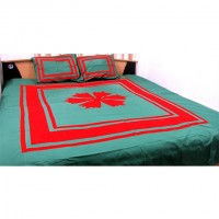 Floral Applique Bed Cover With Two Pillow Cover-005