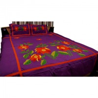 Floral Applique Bed Cover With Two Pillow Cover-007