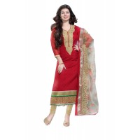 Exclusive Cotton Silk Resham Salwar Suit Red 2016