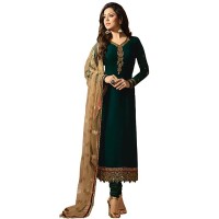 Green Gerogette Embroidery Semi Stitched Salwar Suit WF088