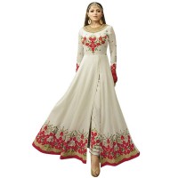 Party Wear White Georgette Embroidered Semi-Stitched Suit WF091