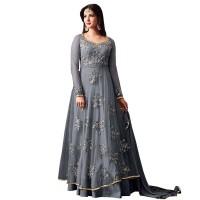 Grey Semi Stitched Embroidered Floor Length Anarkali Suit WF092