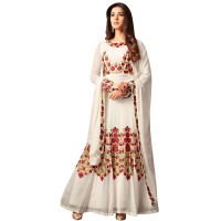 White Georgette Thread Embroidered Anarkali  Suit WF085