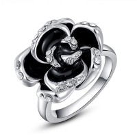 Black Rose Austrian Crystals Ring For Girls - Silver