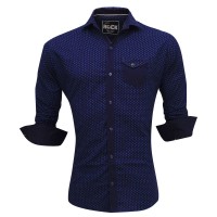 Exclusive Eid Printed Cotton Casual Shirt RO01S Deep Blue