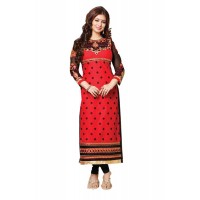 Exclusive Cotton Silk Resham Salwar Suit Red 2016