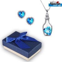 Heart in a Bottle Gemstone Pendant & Earrings For Women