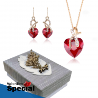 Sweetheart Design Red Pendant Necklace Set With Drop Earrings
