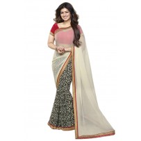 Vinay Exclusive Off White With Black Printed Chiffon Saree - DO13 