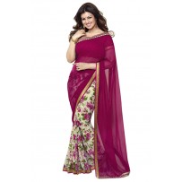 Vinay Exclusive Charming Cranberry Printed Chiffon Saree - DO14