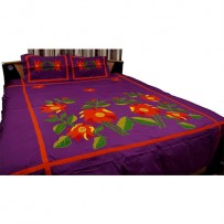 Floral Applique Bed Cover With Two Pillow Cover-007