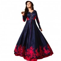 Drashti Dhami Navy Blue Silk Long Anarkali Suit WF049