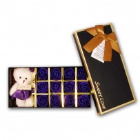 Valentine Special Rose Box With Teddy Bear - Violet