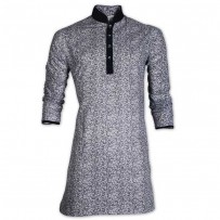 Exclusive Black Leaf Print Cotton Eid Panjabi With Mokmol Placket JC76