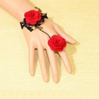 Red Rose Bracelet with Finger Ring