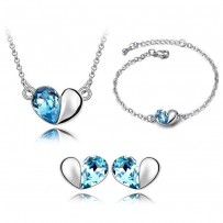 Romantic Platinum Simple Heart Jewelry Set 