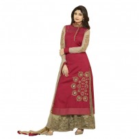 Shilpa Shetty Red Raw Silk Embroidered Palazzo Suit WF7516