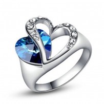Heart of Ocean Silver Tone Blue Heart Crystal  Finger Ring