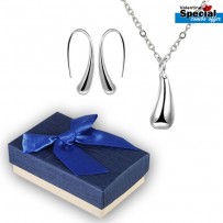 Silver Water Drop Drip Pendant & Earrings For Women