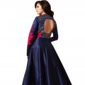 Drashti Dhami Navy Blue Silk Long Anarkali Suit WF049