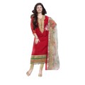 Exclusive Cotton Silk Resham Salwar Suit Red 2016