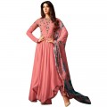 Peach Georgette Asymmetrical Style Embroidered Anarkali Suit WF086