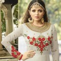 Party Wear White Georgette Embroidered Semi-Stitched Suit WF091