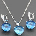 Sterling Silver Jewelry Sets With Mystic Natural Blue Pendant For Women