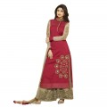 Shilpa Shetty Red Raw Silk Embroidered Palazzo Suit WF106