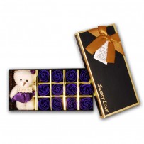 Valentine Special Rose Box With Teddy Bear - Violet	