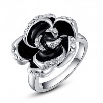 Black Rose Austrian Crystals Ring For Girls - Silver	