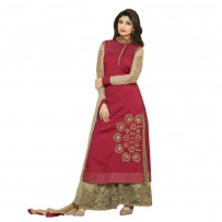 Shilpa Shetty Red Raw Silk Embroidered Palazzo Suit WF7516	