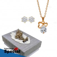 Golden Plated Heart Shape Stone Pendant & Earrings For Women	