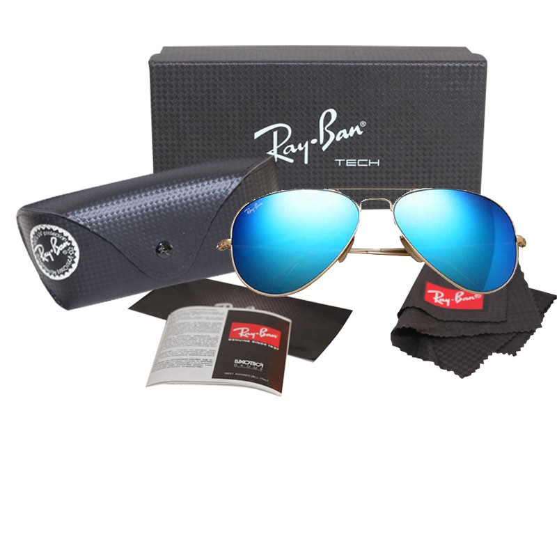 RayBan RB3025 Blue Metal Aviator Matte Gold Frame Replica Sunglasses